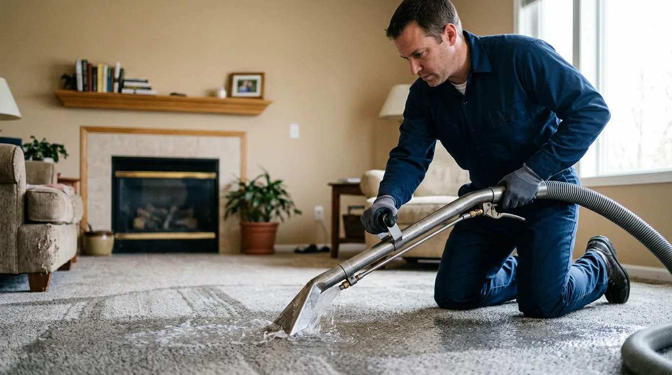 Water damage restoration technician working near Scheller, IL